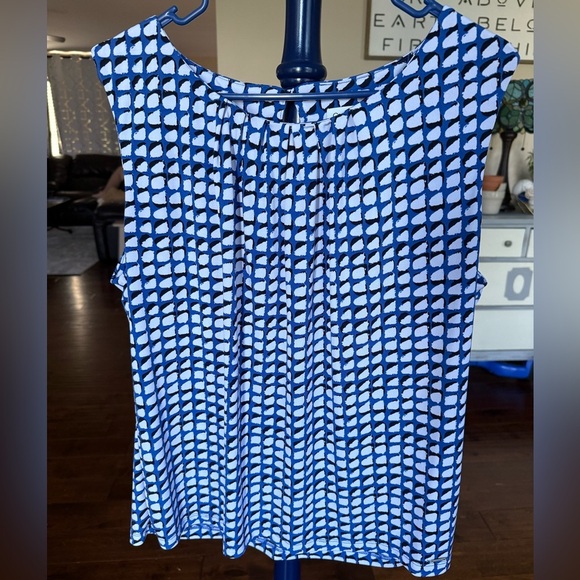 Calvin Klein Abstract Blue, Black, and White Top, Pleated Scoop neck, Size 1X - Picture 1 of 6